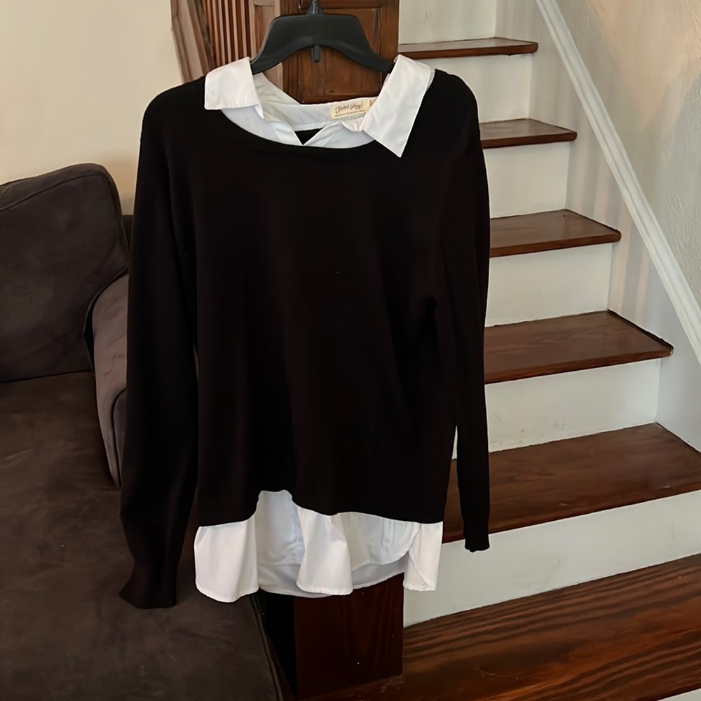 XL Black Faded Glory sweater with attached white button down under